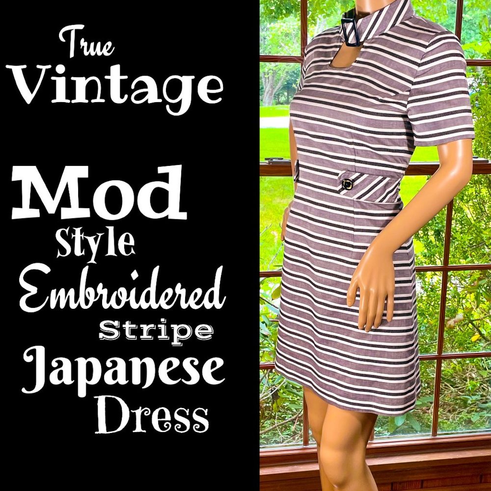 ▪️VTG▪️Mod Embroidered Stripe Japanese Dress